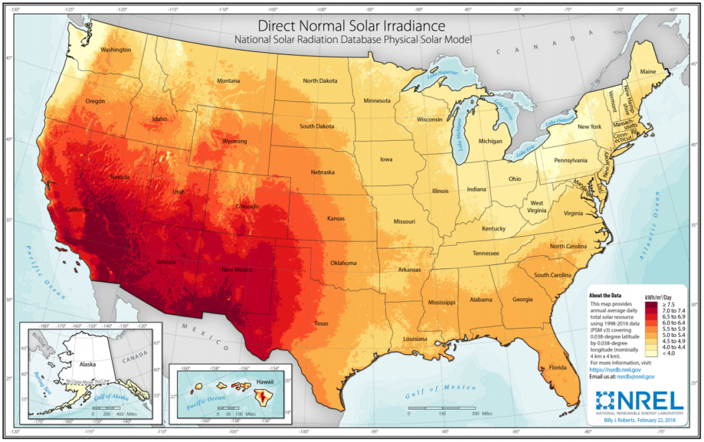 direct normal solar irradiance map